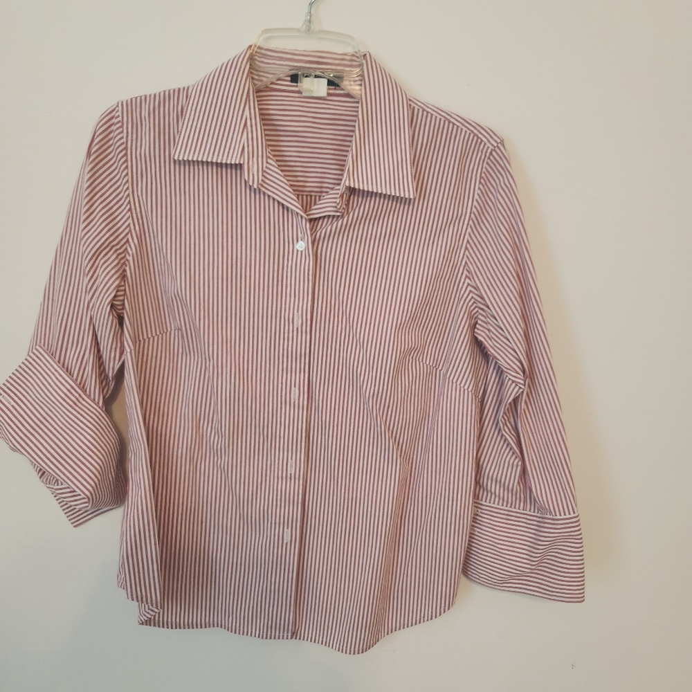 J Crew stretch red and white striped button down blouse - Picture 2 of 4